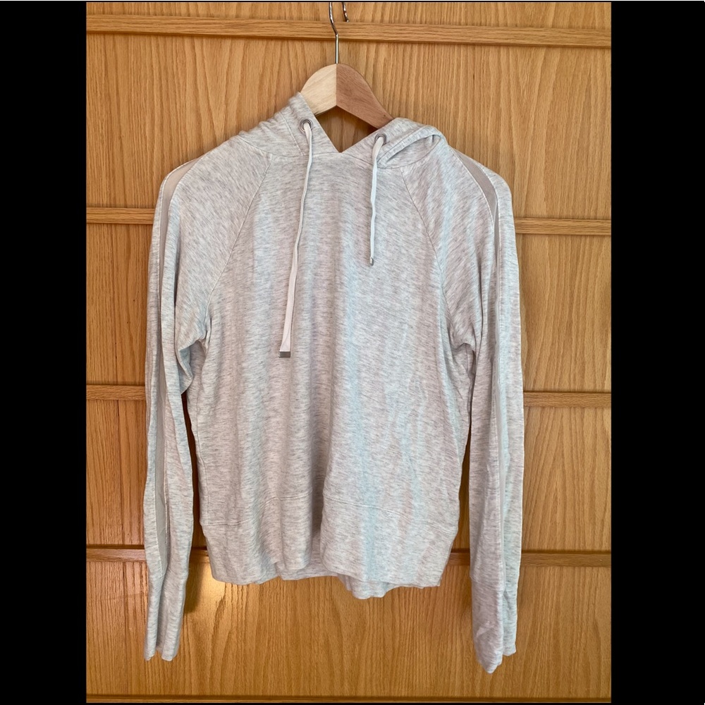 Athleta, small, heather-grey hooded sweatshirt.